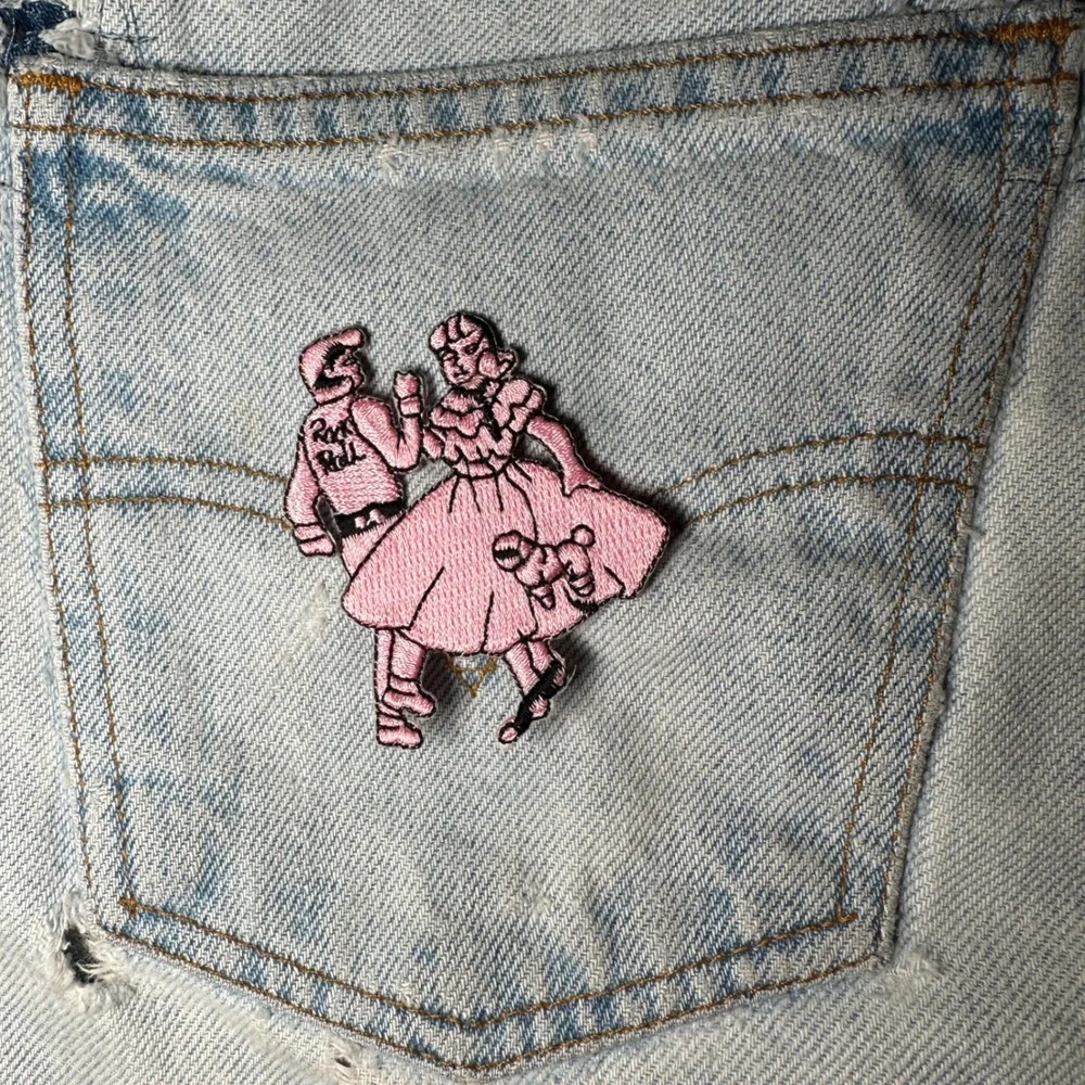 Rock and Roll Couple Patch Embroidered Iron On Patch Pink Poodle Skirt 50s Dance